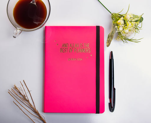 Hardbound Faux Leather Notebook - "..Allah is the Best of Planners" (Peachy Pink)