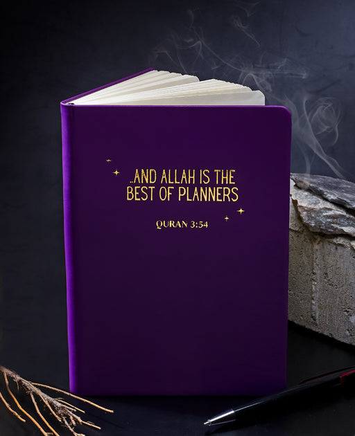 Hardbound Faux Leather Notebook - "..Allah is the Best of Planners" (Purple)