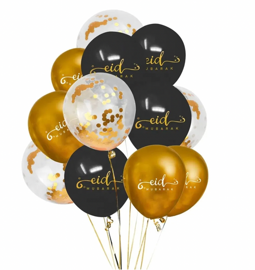 Latex Confetti Eid Mubarak Balloons - Pack of 12
