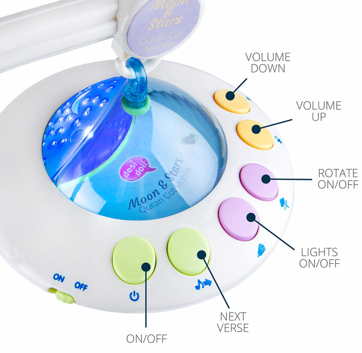 Moon & Stars Quran Cot Mobile with Light Projection