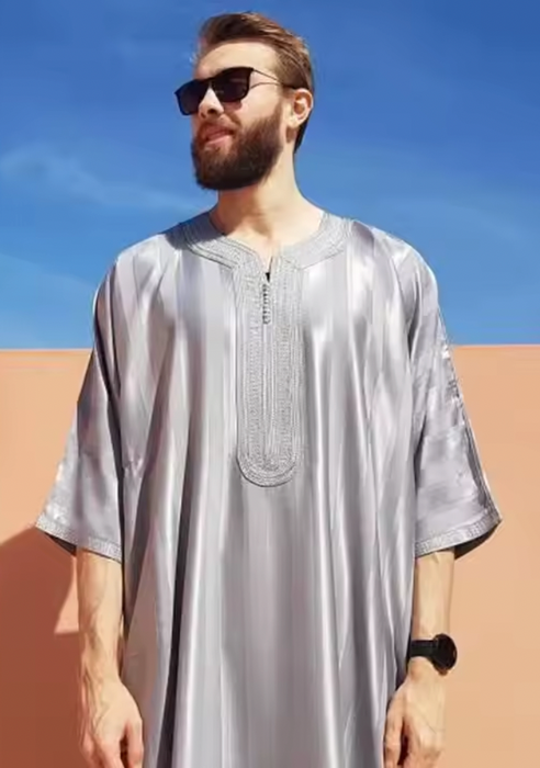 Moroccan Striped Mid-Sleeve Thobe