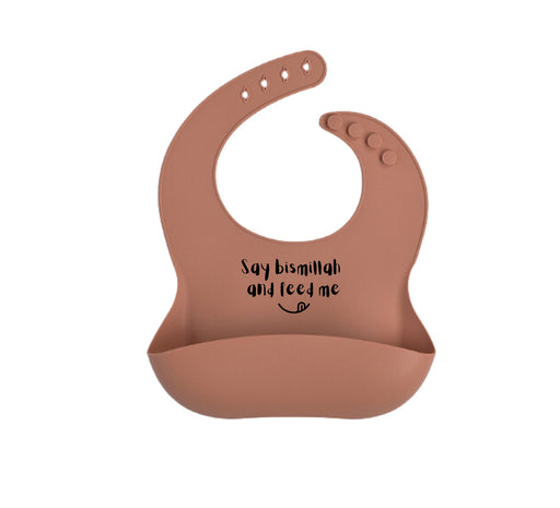 Say Bismillah and Feed Me Silicone Baby Bib - Cinnamon