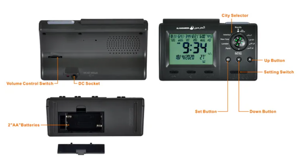 Table Azan Clock - Al Harameen (HA 3005)